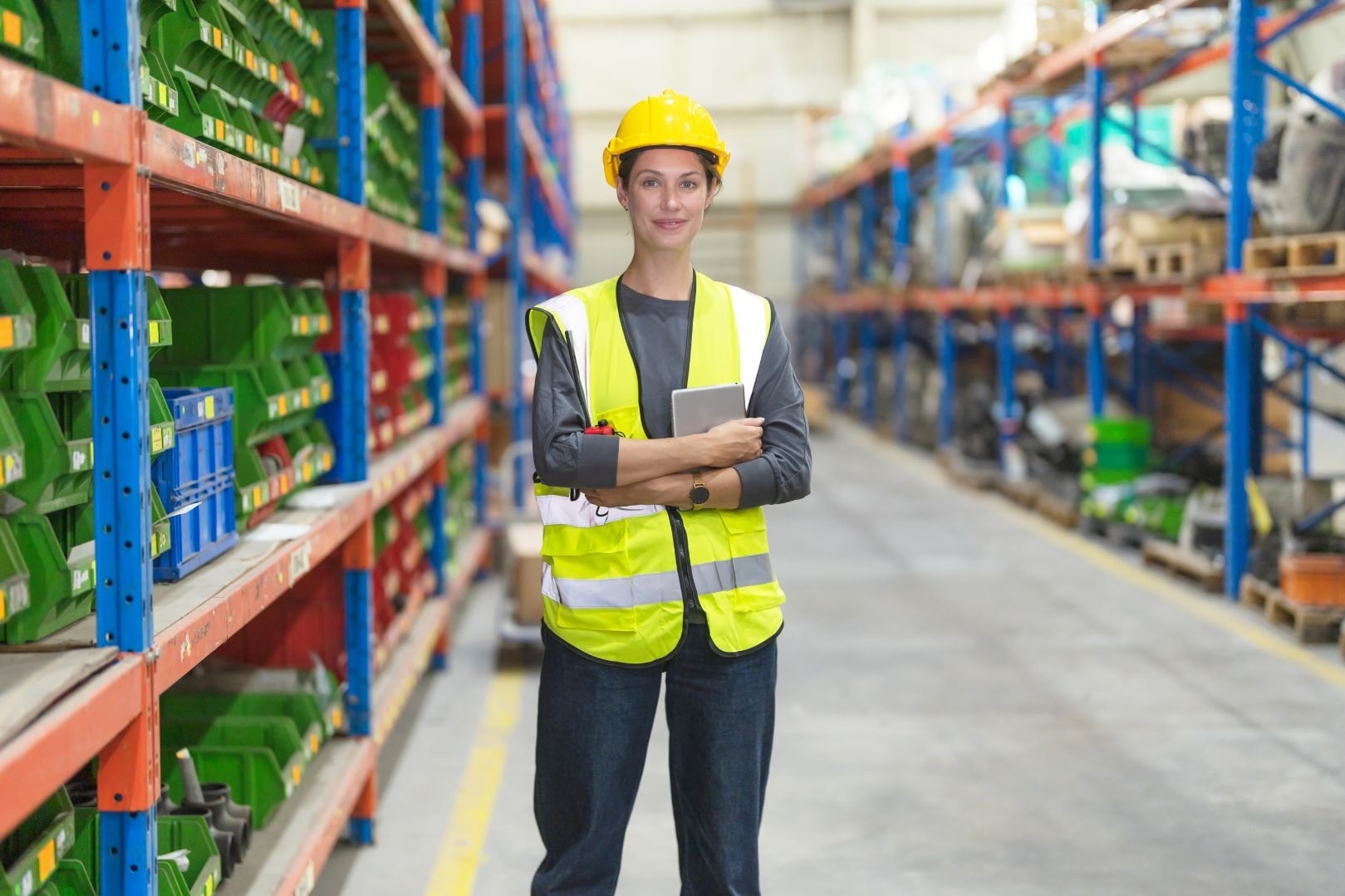 vrouwelijke productieleider magazijn